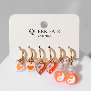 Набор серьги 3 пары "Тинейдж", цвет бело-оранжевый, цвет золотистый