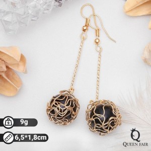 Серьги висячие "Шар плетёный", цвет чёрный, цвет золотистый Серьги висячие "Шар плетёный", цвет чёрный, цвет золотистый