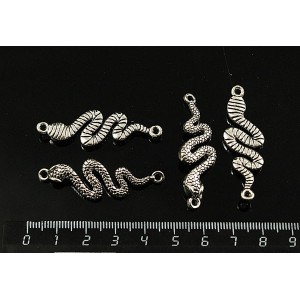 Коннектор змейка 2 петли изогнутая (для браслета) 44х14мм цвет ант. серебро