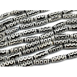 Бусины Дзи "Пять глаз" из агата бочонок 10*30мм, цвет черный, 30см, 10 бусин