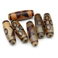 Бусины Дзи "Пять глаз с молнией" из агата бочонок 15*40мм, 1 бусина