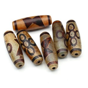 Бусины Дзи "Пять глаз с молнией" из агата бочонок 15*40мм, 1 бусина Бусины Дзи "Пять глаз с молнией" из агата бочонок 15*40мм, 1 бусина