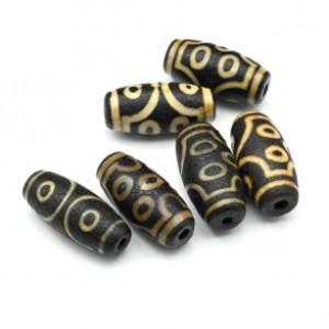 Бусины Дзи "Семь глаз" из агата бочонок 10*30мм, цвет черный, 1 бусина