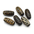 Бусины Дзи "Девять глаз" из агата бочонок 15*30мм, цвет черный, 1 бусина