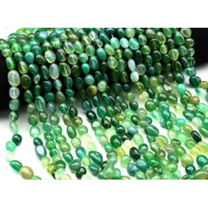 Бусины из агата тонированного галтовка 8*10мм цвет зеленый, 37см, 36 бусин