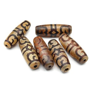 Бусины Дзи "Шапка Дхармы" из агата бочонок 15*40мм, 1 бусина