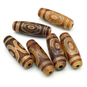 Бусины Дзи "Три глаза" из агата бочонок 15*40мм, 1 бусина