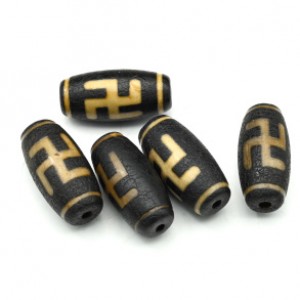 Бусины Дзи "ХоТу" из агата бочонок 15*30мм, цвет черный, 1 бусина.