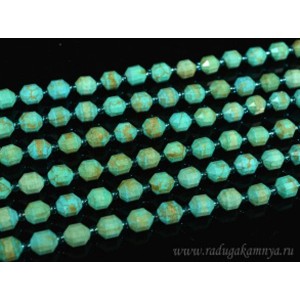 Бусины из бирюзы (туркенит) граненые 7*8мм, 19см, 19 бусин (иск.) Бусины из бирюзы (туркенит) граненые 7*8мм, 19см, 19 бусин (иск.)