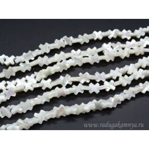 Бусины из перламутра форма 10*10мм, цвет белый, 32см, 46 бусин
