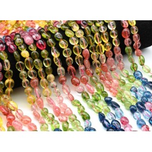 Бусины из кварца тонированного галтовка 8*10мм цвет ассорти, 37см, 36 бусин