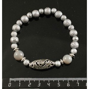 Браслет агат серый шарик 10мм, акрил, бусина ажурная 25мм