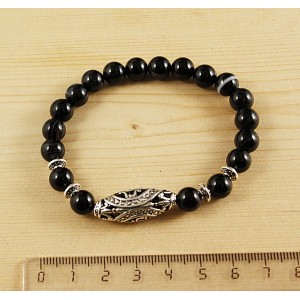 Браслет агат черный шарик 8мм, бусина ажурная 25мм