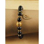 Браслет агат черный шарик 8мм, бусина ажурная 10мм, с подвеской