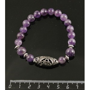 Браслет аметист шарик 8 и 10мм, бусина ажурная 25мм