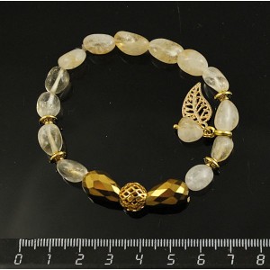 Браслет цитрин овалы 8-10мм, капли стекло огранка, с подвеской