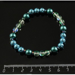 Браслет гематит тонир. рондель, опал иск. зеленый, лава тонир., майорка, шарик 6 и 8мм