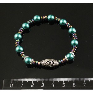 Браслет гематит тонир. рондель, майорка шарик 8мм, бусина ажурная 18мм