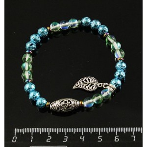 Браслет гематит тонир. рондель, лава тонир., опал иск. зеленый, бусина ажурная 18мм, с подвеской