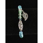 Браслет гематит тонир. рондель, лава тонир., опал иск. зеленый, бусина ажурная 18мм, с подвеской