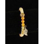 Браслет бусина ажурная 10мм, перламутр тонир. оранжевый, оникс желтый, кварц сахарный (шарик 6мм), с подвеской