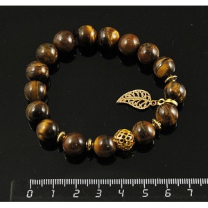 Браслет тигровый глаз шарик 10мм, бусина ажурная 10мм, с подвеской