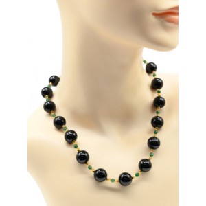 Бусы из агата шарик 14мм с цирконом, 49см. Бусы из агата шарик 14мм с цирконом, 49см.