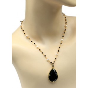 Бусы с подвеской "Капля" из агата, 78см