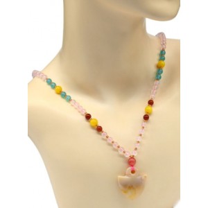 Бусы из розового кварца шарик 6мм с подвеской из агата Сакура, 58см Бусы из розового кварца шарик 6мм с подвеской из агата Сакура, 58см