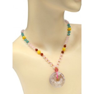 Бусы из розового кварца шарик 6мм с подвеской из агата Сакура, 58см Бусы из розового кварца шарик 6мм с подвеской из агата Сакура, 58см