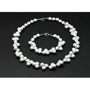Комплект: бусы, браслет из агата белого (имитация) шарик 8мм, 50см, 22см