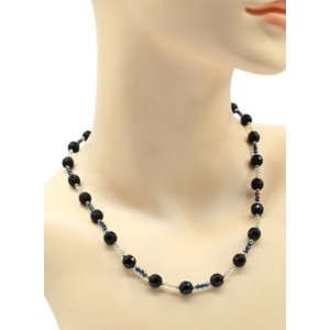 Бусы из агата шарик с гранями гр.7,5-8,5мм и цирконами, 47см (иск.) Бусы из агата шарик с гранями гр.7,5-8,5мм и цирконами, 47см (иск.)