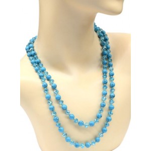 Бусы 120см из бирюзы искусственной и циркона шарик 8мм