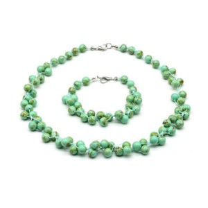 Комплект: бусы, браслет из бирюзы иранской (имитация) шарик 8мм, 50см, 22см