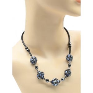 Колье на шнурке шарик 17мм с перламутром и марказитами цвет голубой, 47см