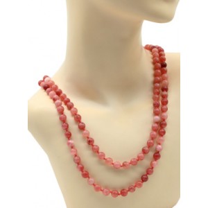 Бусы 110-120см из кальцита тонированного шарик 8мм цвет клубничный