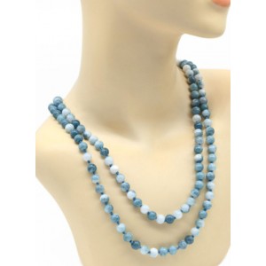 Бусы 110-120см из кальцита тонированного шарик 8мм цвет голубой