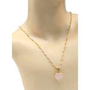 Бусы с подвеской "Сердце" из розового кварца, 88см