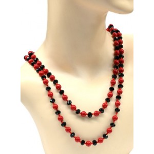 Бусы 120см из коралла (имитация) и циркона шарик 8мм