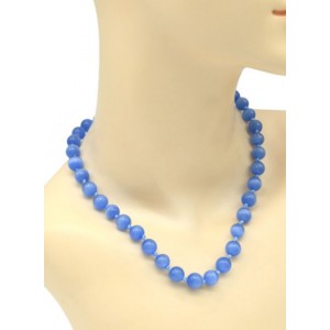 Бусы из кошачьего глаза (синт.) шарик 10мм цвет васильковый, 44см (иск.)