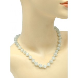 Бусы из кошачьего глаза (синт.) шарик 10мм цвет белый, 45см (иск.)