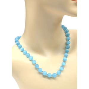 Бусы из кошачьего глаза (синт.) шарик 10мм цвет голубой, 46см (иск.)