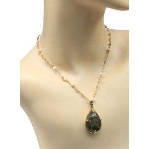 Бусы с подвеской "Капля" из лабрадорита, 78см