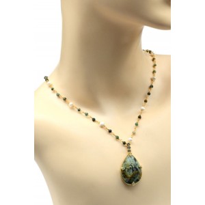 Бусы с подвеской "Капля" из хризоколлы, 78см Бусы с подвеской "Капля" из хризоколлы, 78см