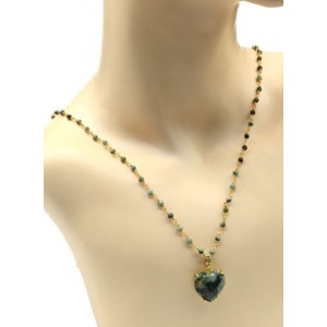 Бусы с подвеской "Сердце" из хризоколлы, 88см