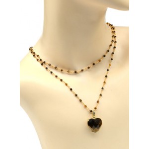 Бусы с подвеской "Сердце" из тигрового глаза, 88см