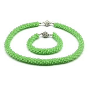 Бусы и браслет из циркона "Жгут" цвет зеленый светлый, 47см, 20см (иск.)