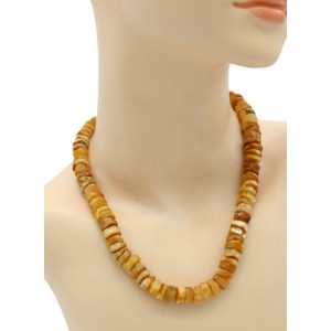 Бусы из необработанного янтаря диски 10мм цвет молочный, 46см