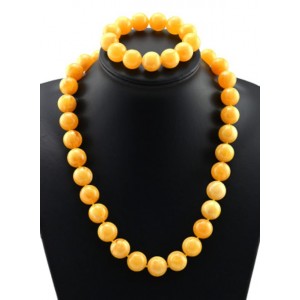 Бусы и браслет из янтаря шарик 16мм медово-молочный, 55см (иск.)