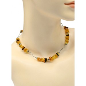 Бусы из натурального янтаря с серебристой фурнитурой галтовка 5*4мм цвет ассорти, 40см